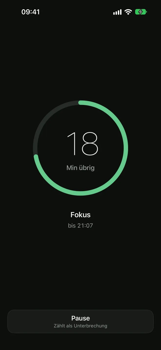 Laufende Fokusrunde mit verbleibenden Minuten
