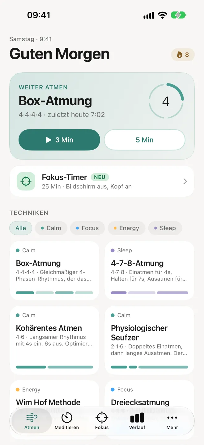 Startseite im Hellmodus